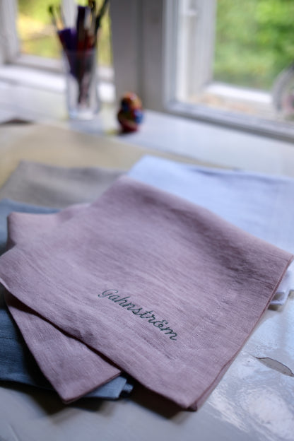 Personalised Linen Napkins, Dusty Pink, Set of 6