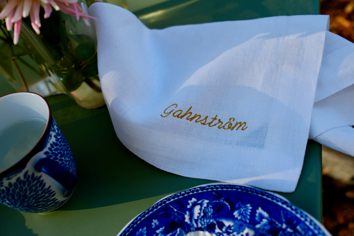 Personalised Linen Napkins, Off White, Set of 6