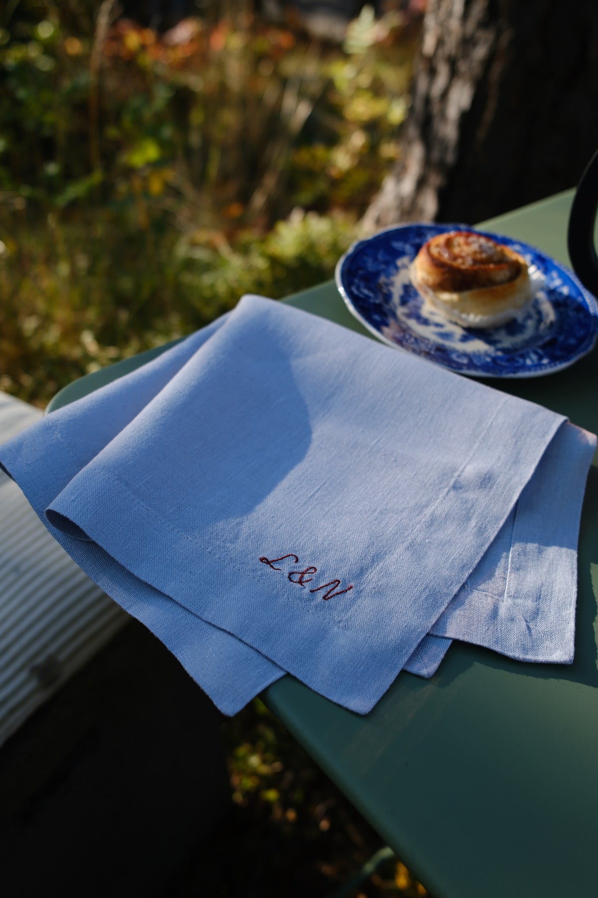 Personalised Linen Napkins, Dusty Blue, Set of 6