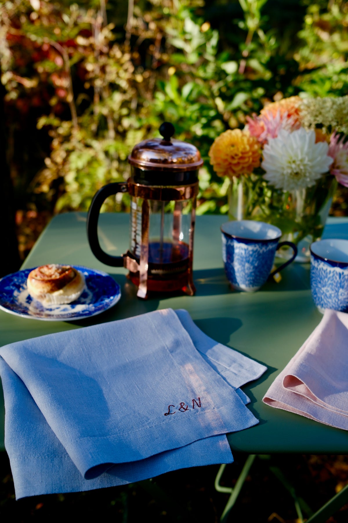 Personalised Linen Napkins, Dusty Blue, Set of 6