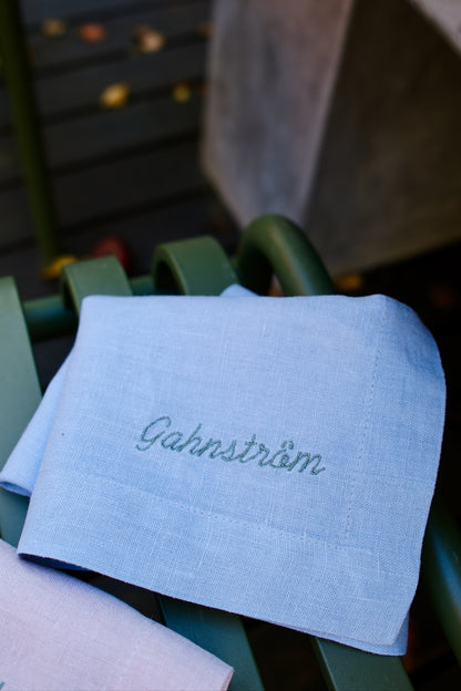 Personalised Linen Napkins, Dusty Blue, Set of 6